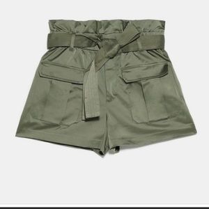 Zara Satin Cargo Shorts - Olive Green